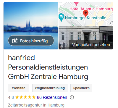 hanfried Zentrale hat Google-Bewertung von 4,8